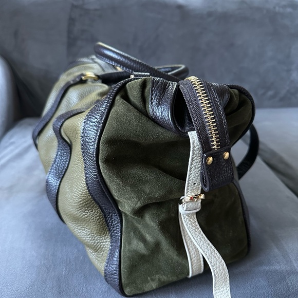 Green and brown leather satchel handbag - Picture 3 of 8